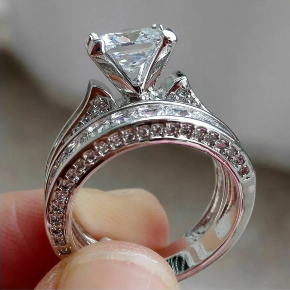 New 2pcs/set Charm 925 Silver White Sapphire Ring - Picture 5 of 6